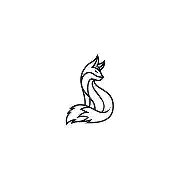fox line outline monoline logo hipster  label vector icon illustration