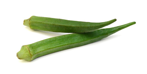 Fresh raw okra isolated on white background, horizontal with copy space