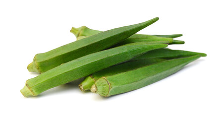 Fresh raw okra isolated on white background, horizontal with copy space