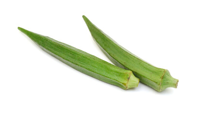 Fototapeta premium Fresh raw okra isolated on white background, horizontal with copy space