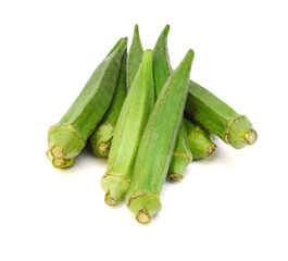 Fresh raw okra isolated on white background, horizontal with copy space