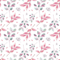 Watercolor color leaves seamless pattern. Watercolor fabric. Repeat leaves. Use for design invitations, birthdays, weddings.