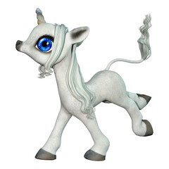 3D Rendering Fairy Tale Little White Unicorn on White