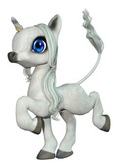 Obraz premium 3D Rendering Fairy Tale Little White Unicorn on White