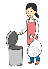 illustration of lady throwing away garbage