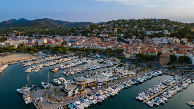 Aerial view of Sainte-Maxime harbour in French Riviera (South of France)