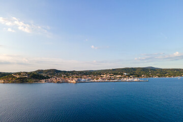 Fototapeta na wymiar Aerial view of Saint-Tropez harbour in French Riviera (South of France)