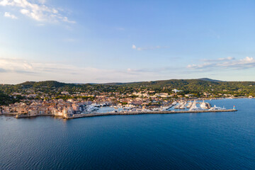Fototapeta na wymiar Aerial view of Saint-Tropez harbour in French Riviera (South of France)