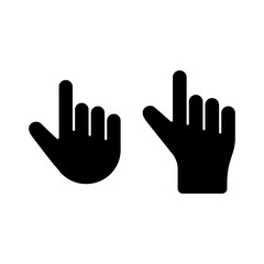 Silhouette Palm with index finger. Two different hand. Set of touch or click outline icon. Black simple illustration of cursor, pointer, direction. Flat isolated vector emblem on white background