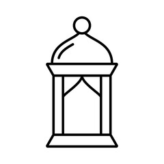 Pendant lantern lighting. Linear ramadan kareem icon. Black simple illustration of muslim religious accessory. Contour isolated vector emblem, white background