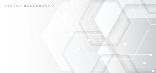 Abstract banner web white and gray geometric hexagon overlapping  technology corporate concept background with space for your text.