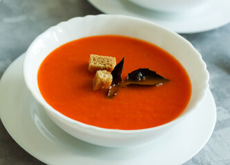 soup gaspacho in the white bowl