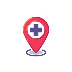 Fototapeta premium Pharmacy location pin flat icon, vector sign, medical map marker colorful pictogram isolated on white. Symbol, logo illustration. Flat style design