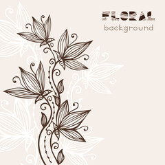 Vintage floral background with abstract flowers line art.