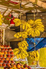 Fruits and vegetables in a small market in Vagator, Goa, India. Vegetables, fruit and seafood is one of the main part of Indian peoples ration.