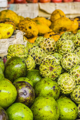 Fruits and vegetables in a small market in Vagator, Goa, India. Vegetables, fruit and seafood is one of the main part of Indian peoples ration.