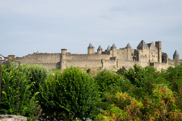 The medieval castle Cité de Carcassonne in Occitanie, France