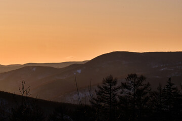 Sunset among the mountains on the road Lidoga-Vanino Khabarovsk territory.