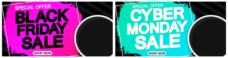 Black Friday Sale and Cyber Monday discount, posters design template, final season offers, vector illustration