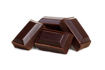 close up of chocolate pieces on white