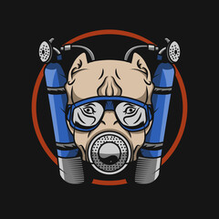 bulldog diving suitable for icon, logo, sticker and print template.