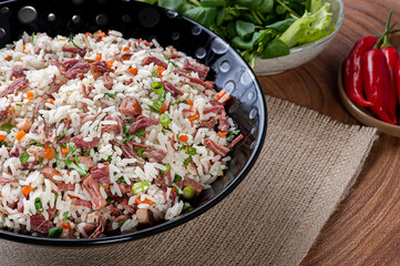 Arroz de Carreteiro - Typical food from southern Brazil, made with rice, dried meat, pepperoni...