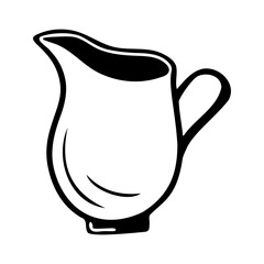 Hand drawn jug for milk on a white isolated background. Elements of kitchen utensils. Doodle, simple outline illustration. It can be used for decoration of textile, paper and other surfaces.