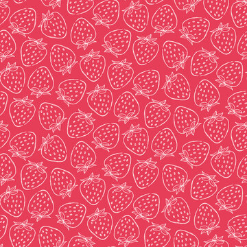 Seamless red fruit outline pattern of abstract strawberries
