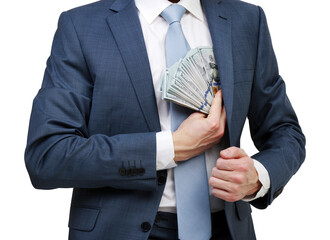 Businessman putting money in his suit pocket