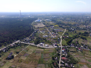 Aerial view of the saburb landscape (drone image). Near Kiev