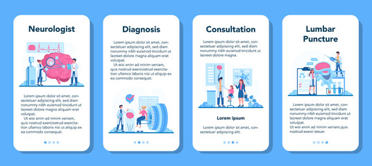 Neurologist mobile application banner set. Doctor examine human