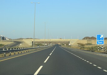 Fototapeta premium Landscape of Muscat to Ibri highway road travel. Muscat, Oman : 07-09-2020
