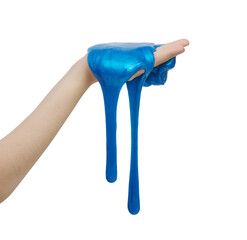 Blue slime in hand isolated on a white