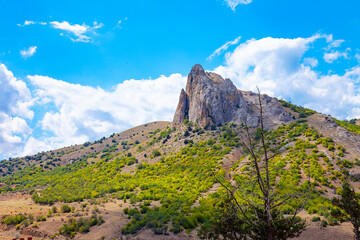 Crimean beautiful rock mountain cliff summer view
