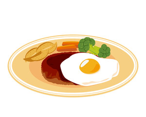 Vector illustration of hamburger steak with fried egg .