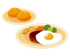 Vector illustration of hamburger steak with fried egg .