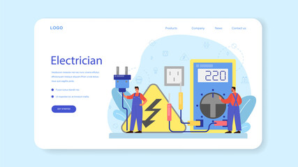 Electricity works service web banner or landing page. Professional