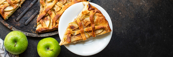 Apple pie sweet dessert tart bakery pastries biscuit fruit healthy eating top view copy space for text 