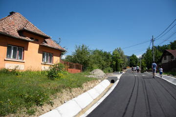 Fototapeta na wymiar new asphalt road in Sovata, Romania, 2020