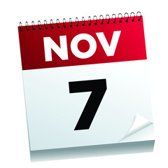 November 7th on a calendar page - illustrated. 