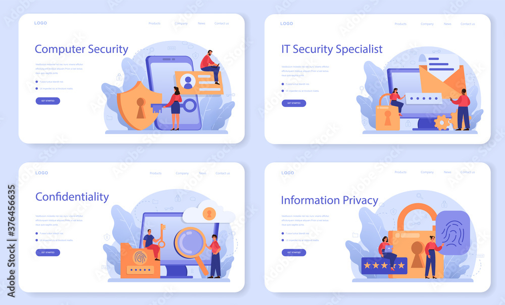 Poster cyber or web security specialist web banner or landing page set.