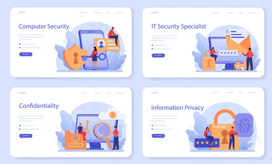 Cyber or web security specialist web banner or landing page set.