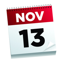 November 13th on a calendar page - illustrated. 