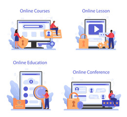 Cyber or web security specialist online service or platform set. Idea