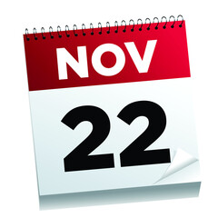 November 22nd on a calendar page - illustrated. 