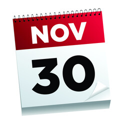 November 30th on a calendar page - illustrated. 