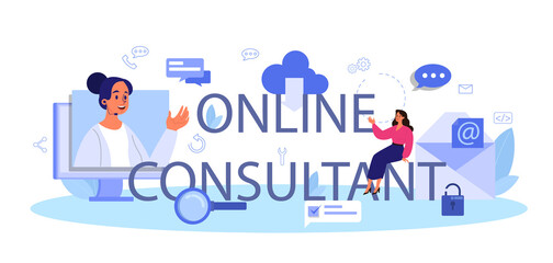 Fototapeta premium Online consultant service typographic header. Research and recommendation