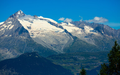 Picturesque highland alpine landscape of Mont Blanc massif in French Alps at summer day