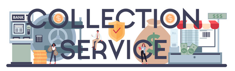 Collection service typographic header. Armored cash truck security.