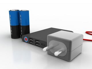 3d rendering Transmitter WiFi with battery connected plug point

